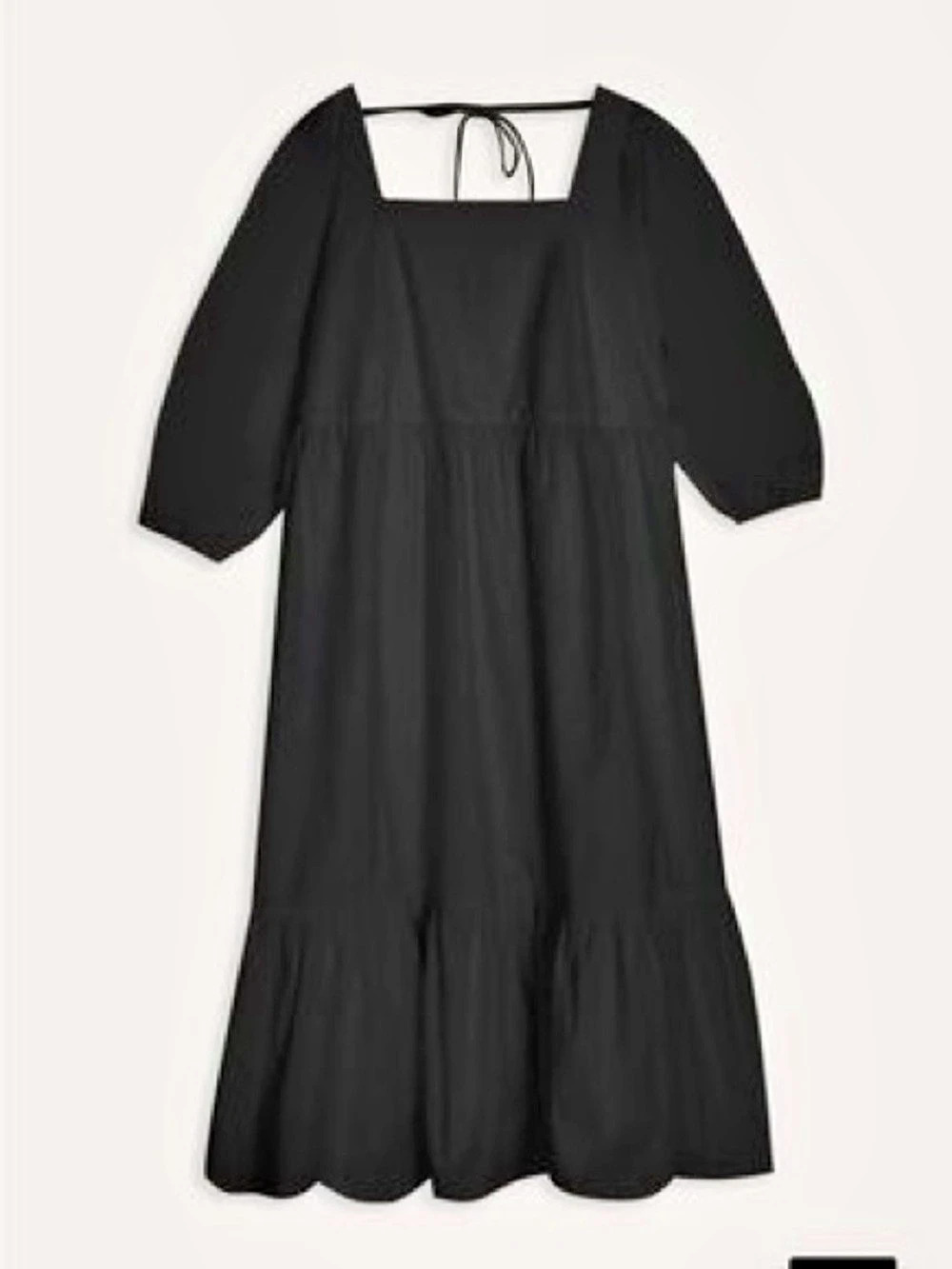 Black Midi Dress in Black Poplin